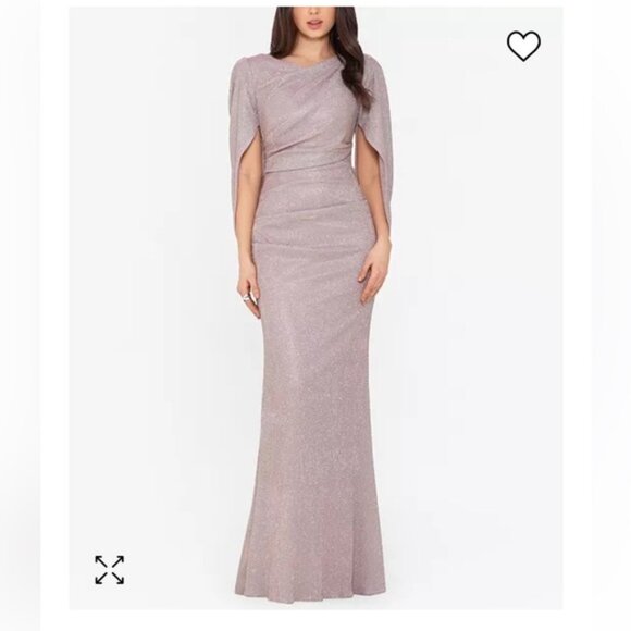 Betsy& Adam Glitter Drape- Back Cape Gown - Picture 1 of 3